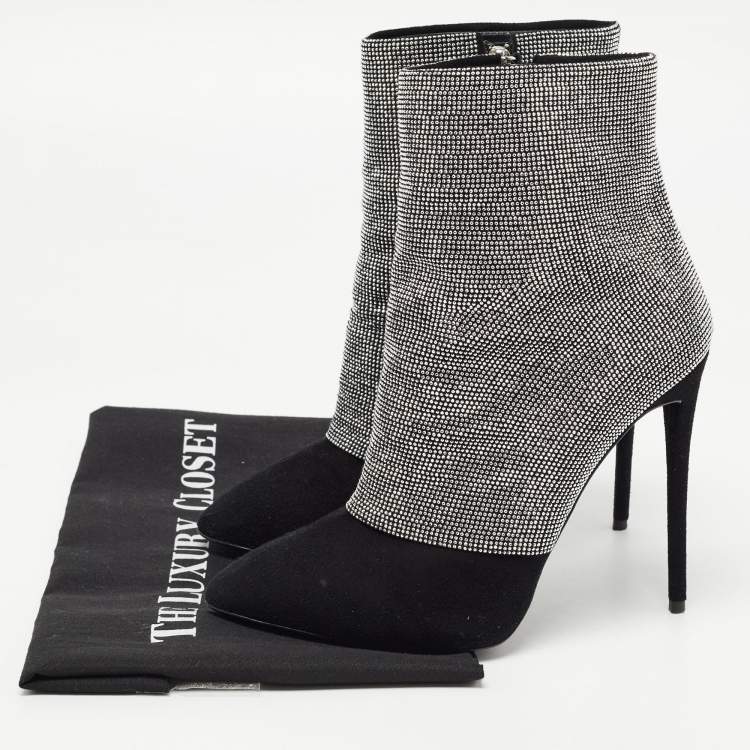 Pre Owned Giuseppe Zanotti Black/Silver Suede Studded Olinda Ankle Boots Size 37