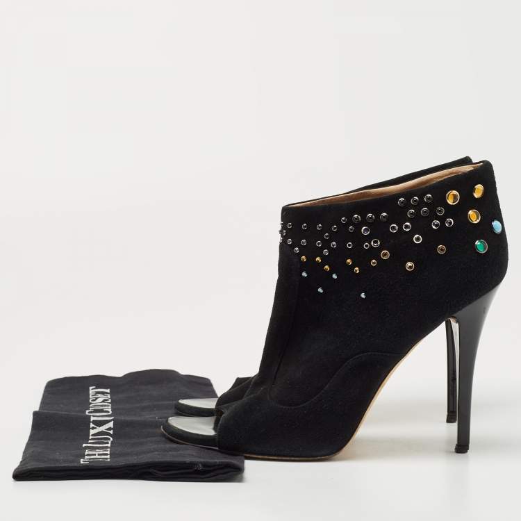 Pre Owned Giuseppe Zanotti Black Suede Studded Boots Size 41