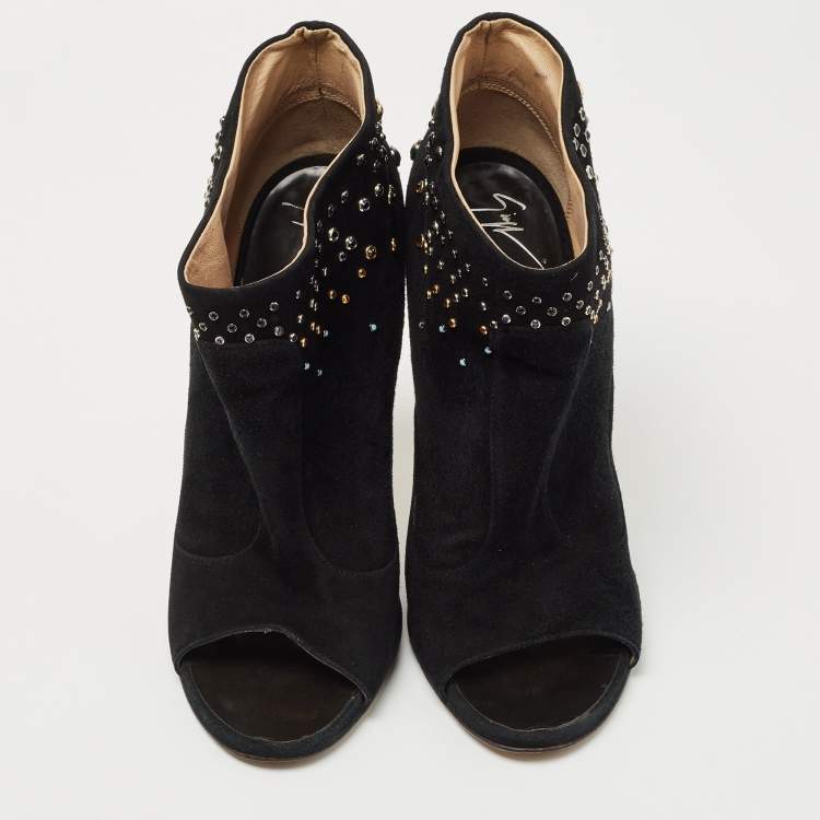Pre Owned Giuseppe Zanotti Black Suede Studded Boots Size 41