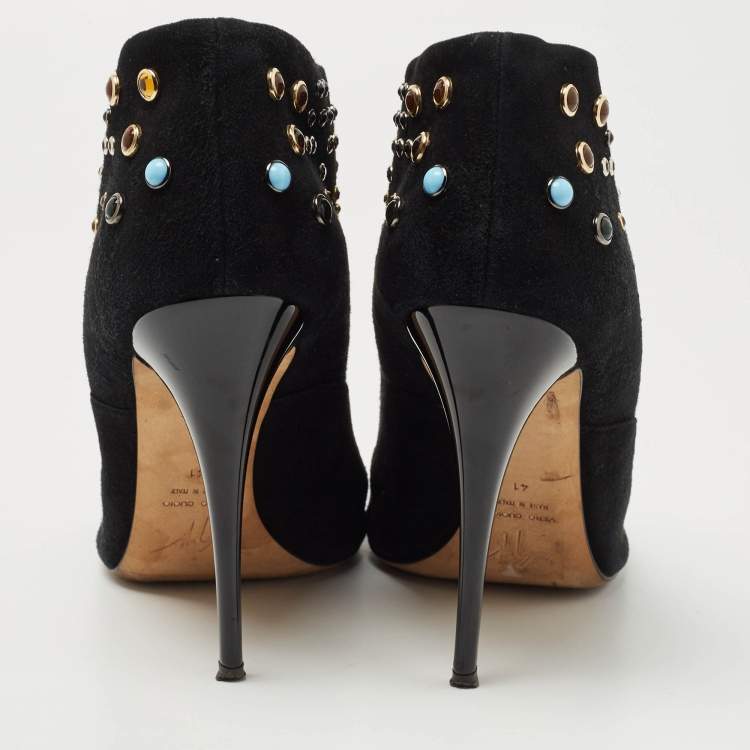 Pre Owned Giuseppe Zanotti Black Suede Studded Boots Size 41