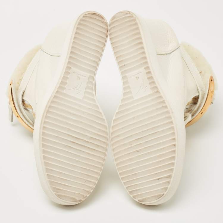 Pre Owned Giuseppe Zanotti White Leather Chain Detail Tumbled Wedge Sneakers Size 42