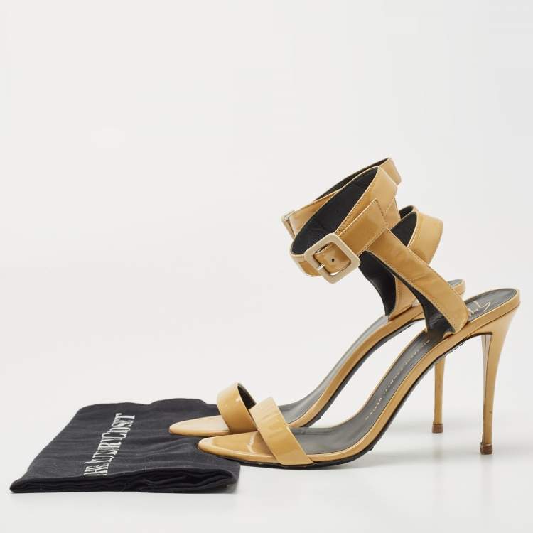 Pre Owned Giuseppe Zanotti Yellow Patent Leather Ankle Cuff Sandals Size 40