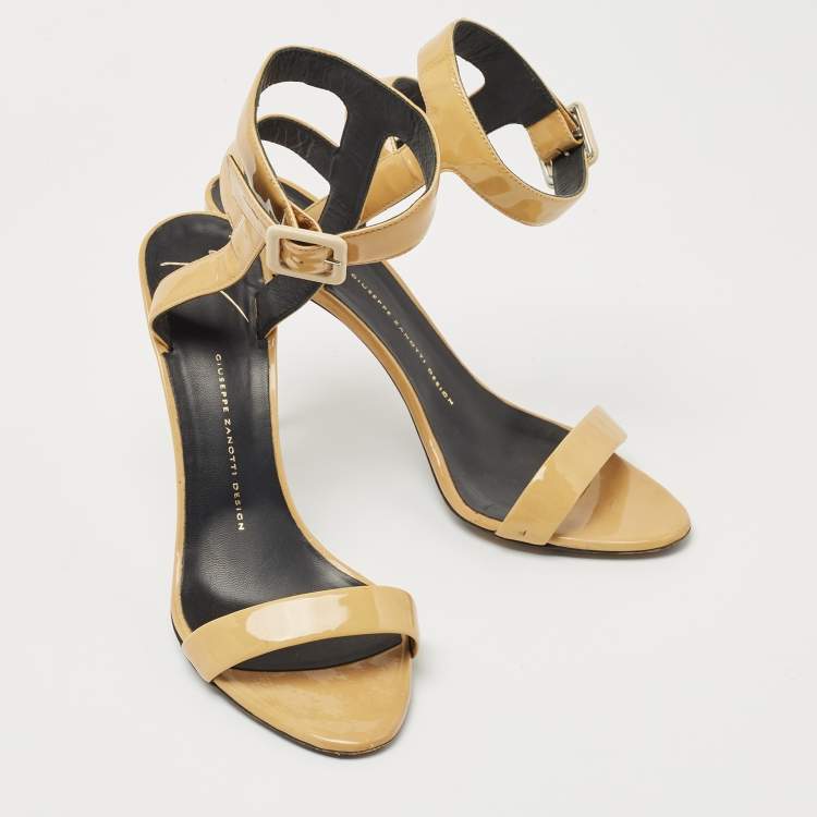 Pre Owned Giuseppe Zanotti Yellow Patent Leather Ankle Cuff Sandals Size 40