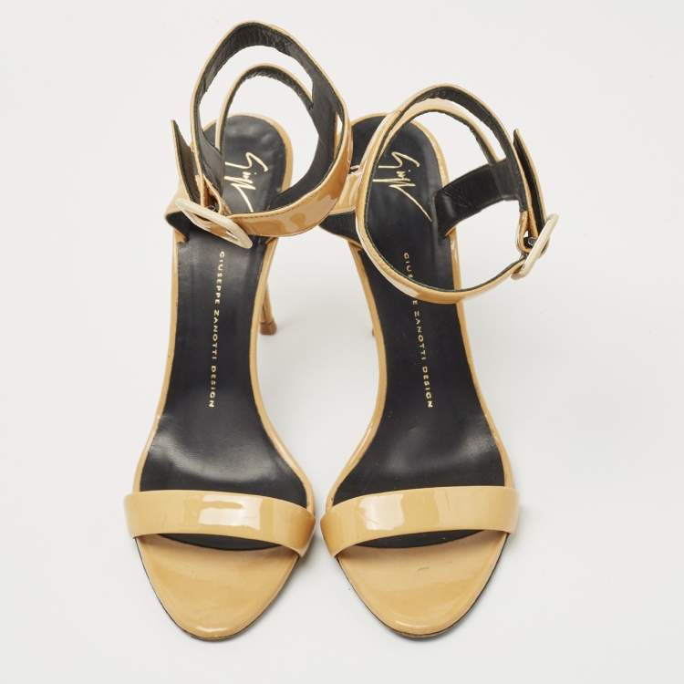Pre Owned Giuseppe Zanotti Yellow Patent Leather Ankle Cuff Sandals Size 40