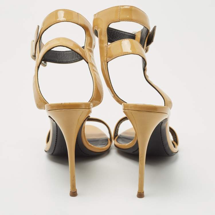 Pre Owned Giuseppe Zanotti Yellow Patent Leather Ankle Cuff Sandals Size 40