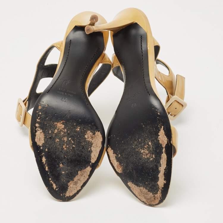 Pre Owned Giuseppe Zanotti Yellow Patent Leather Ankle Cuff Sandals Size 40