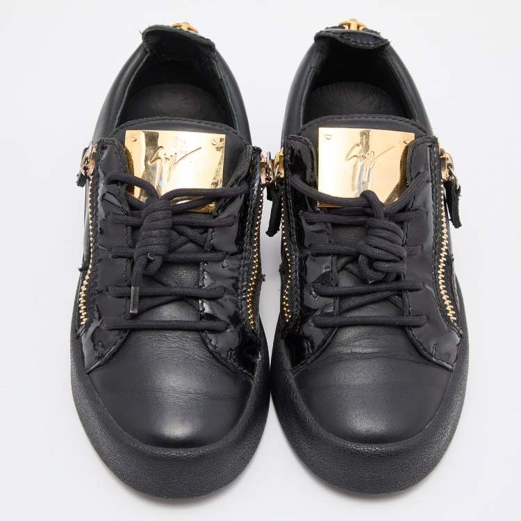 Pre Owned Giuseppe Zanotti Black Leather Gail Low Top Sneakers Size 36