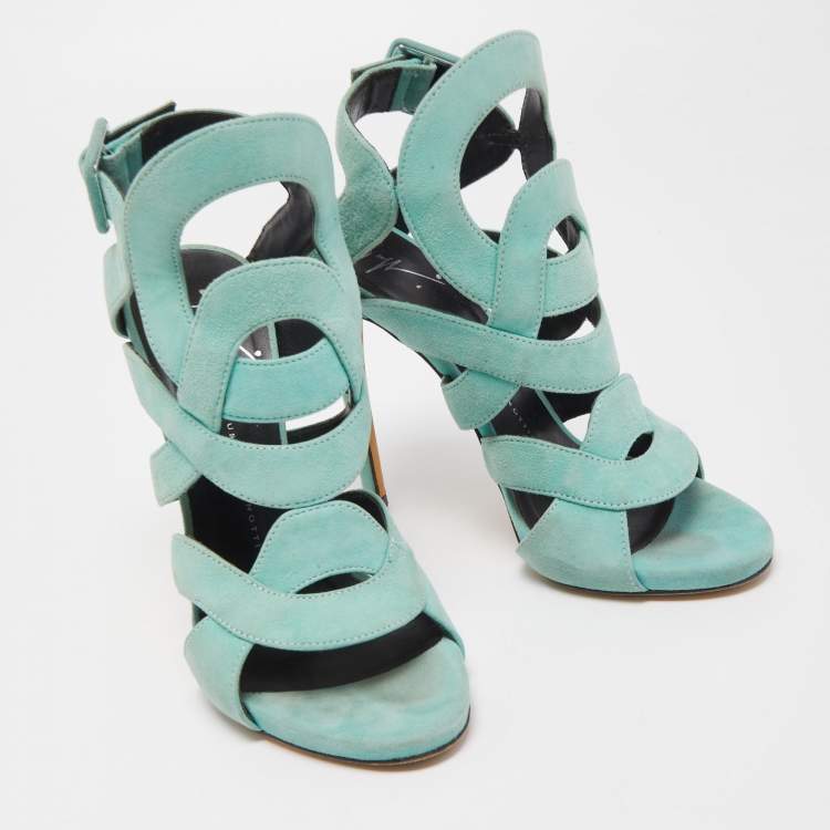 Pre Owned Giuseppe Zanotti Blue Suede Ankle Strap Sandals Size 35