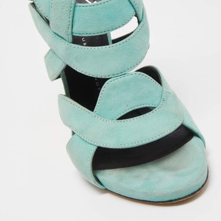 Pre Owned Giuseppe Zanotti Blue Suede Ankle Strap Sandals Size 35