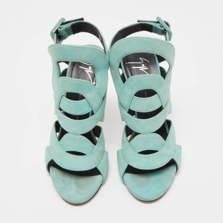 Pre Owned Giuseppe Zanotti Blue Suede Ankle Strap Sandals Size 35