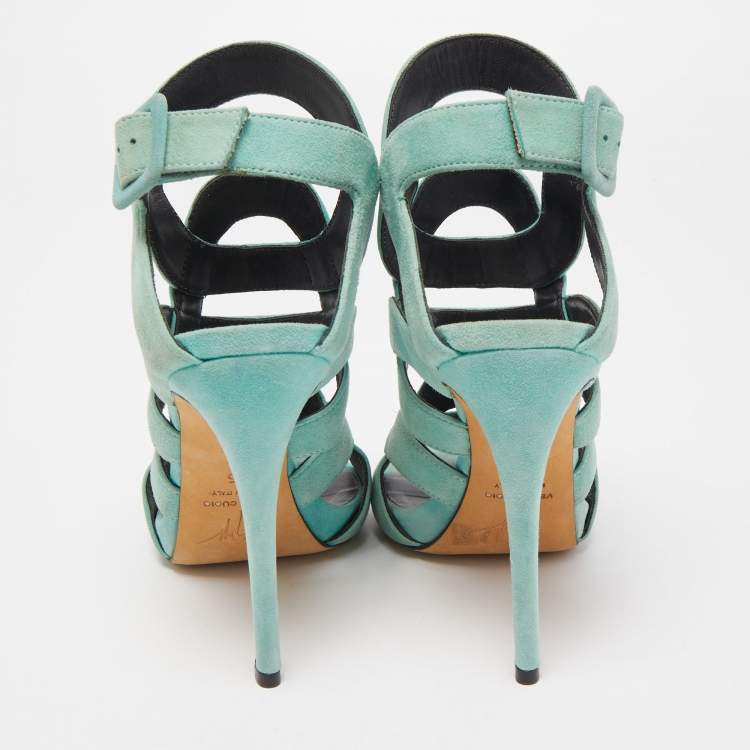 Pre Owned Giuseppe Zanotti Blue Suede Ankle Strap Sandals Size 35