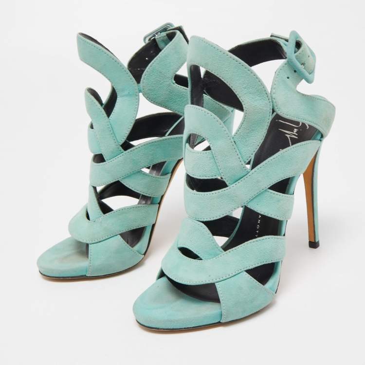 Pre Owned Giuseppe Zanotti Blue Suede Ankle Strap Sandals Size 35