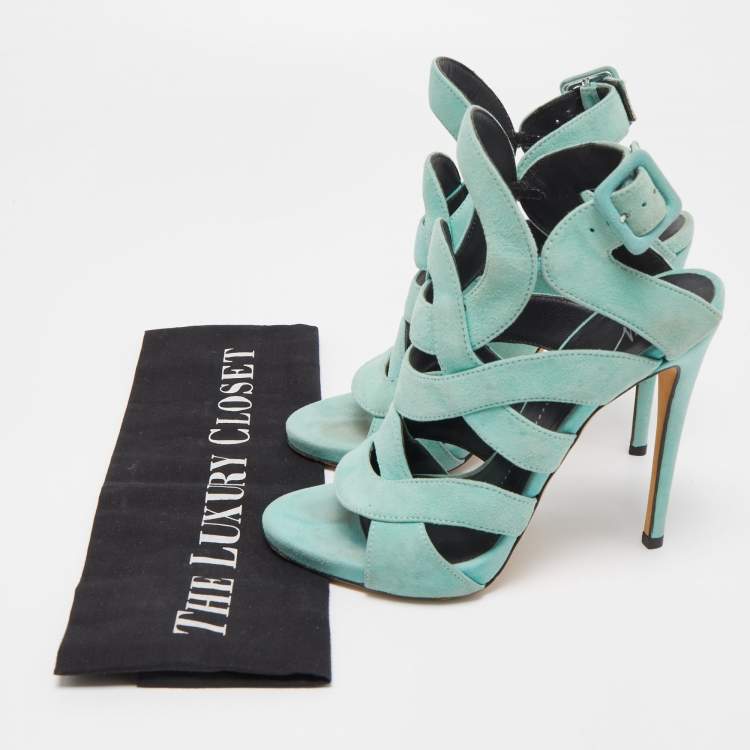 Pre Owned Giuseppe Zanotti Blue Suede Ankle Strap Sandals Size 35