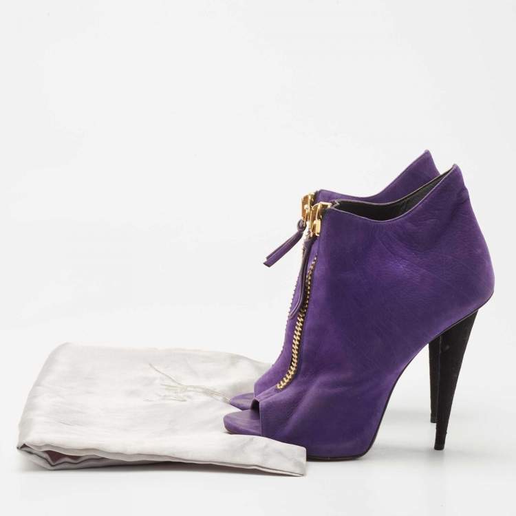 Pre Owned Giuseppe Zanotti Purple Nubuck Leather Ankle Boots Size 38.5