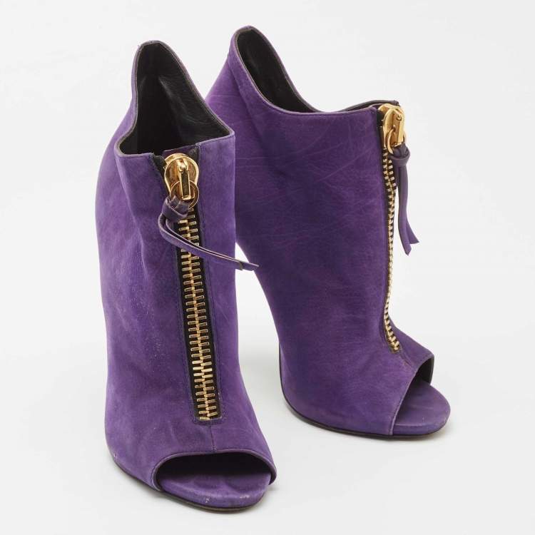 Pre Owned Giuseppe Zanotti Purple Nubuck Leather Ankle Boots Size 38.5
