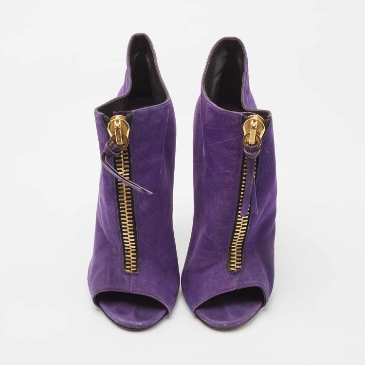 Pre Owned Giuseppe Zanotti Purple Nubuck Leather Ankle Boots Size 38.5