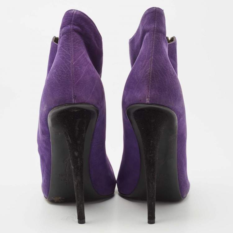 Pre Owned Giuseppe Zanotti Purple Nubuck Leather Ankle Boots Size 38.5
