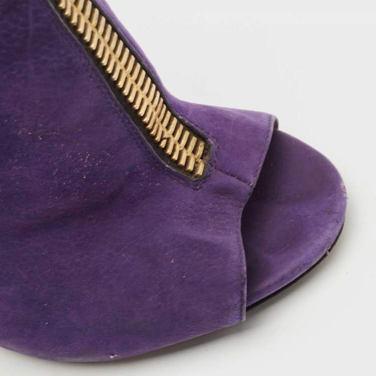 Pre Owned Giuseppe Zanotti Purple Nubuck Leather Ankle Boots Size 38.5