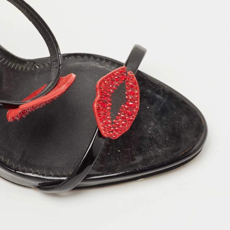 مملوكة مسبقًا Giuseppe Zanotti Black Patent Leather Harmony Bouche Ankle Strap Sandals Size 39