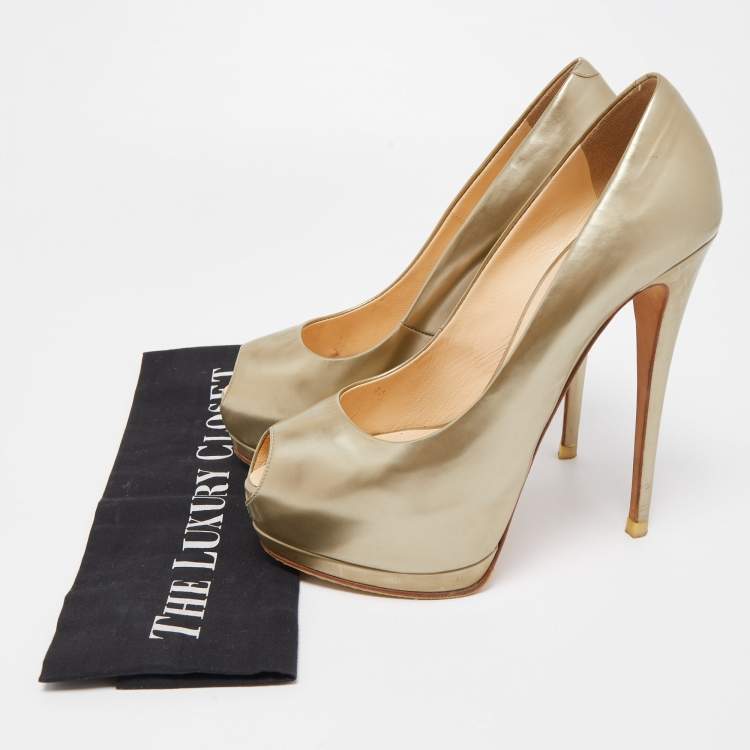 Pre Owned Giuseppe Zanotti Gold Leather Sharon Platform Peep Toe Pumps Size 38.5