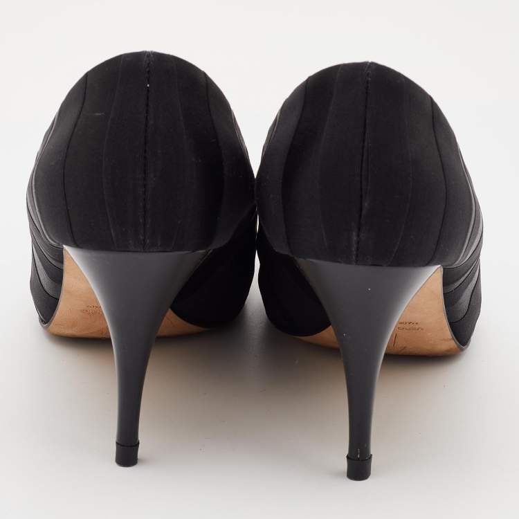 Pre Owned Giuseppe Zanotti Black Canvas Crystal Embellished Peep Toe Platform Pumps Size 37.5