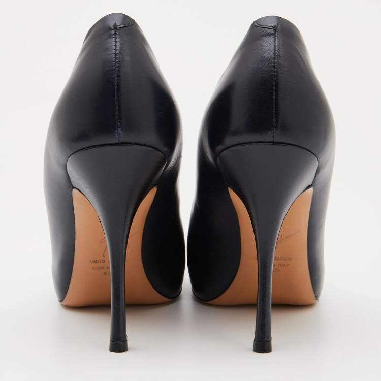 Pre Owned Giuseppe Zanotti Dark Blue Leather Peep Toe Pumps Size 40