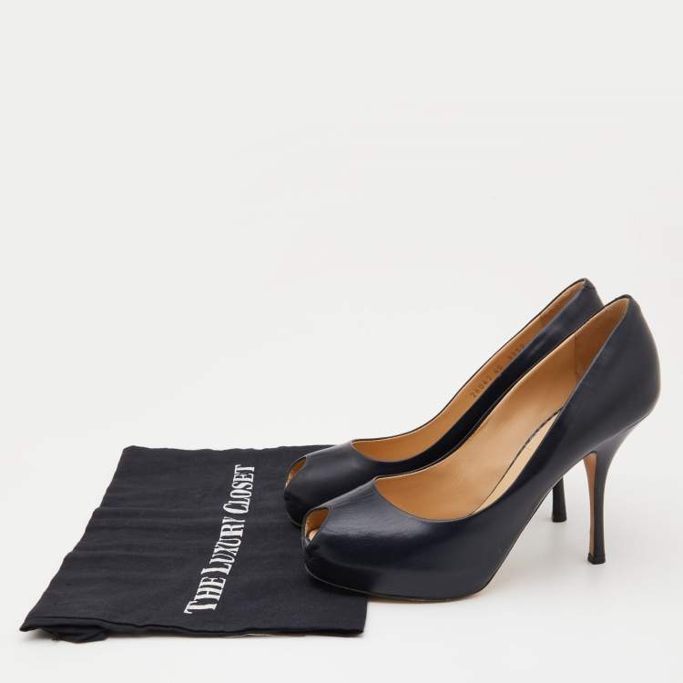 Pre Owned Giuseppe Zanotti Dark Blue Leather Peep Toe Pumps Size 40