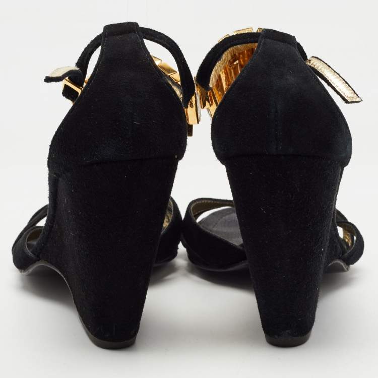 Pre Owned Giuseppe Zanotti Black  Suede Crystal Embellished Ankle Strap Sandals Size 38.5