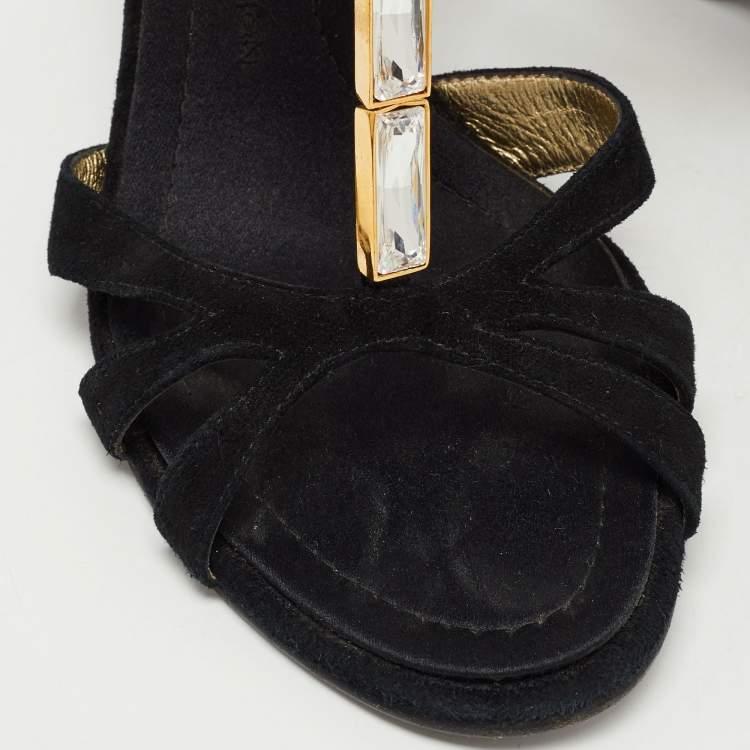 Pre Owned Giuseppe Zanotti Black  Suede Crystal Embellished Ankle Strap Sandals Size 38.5