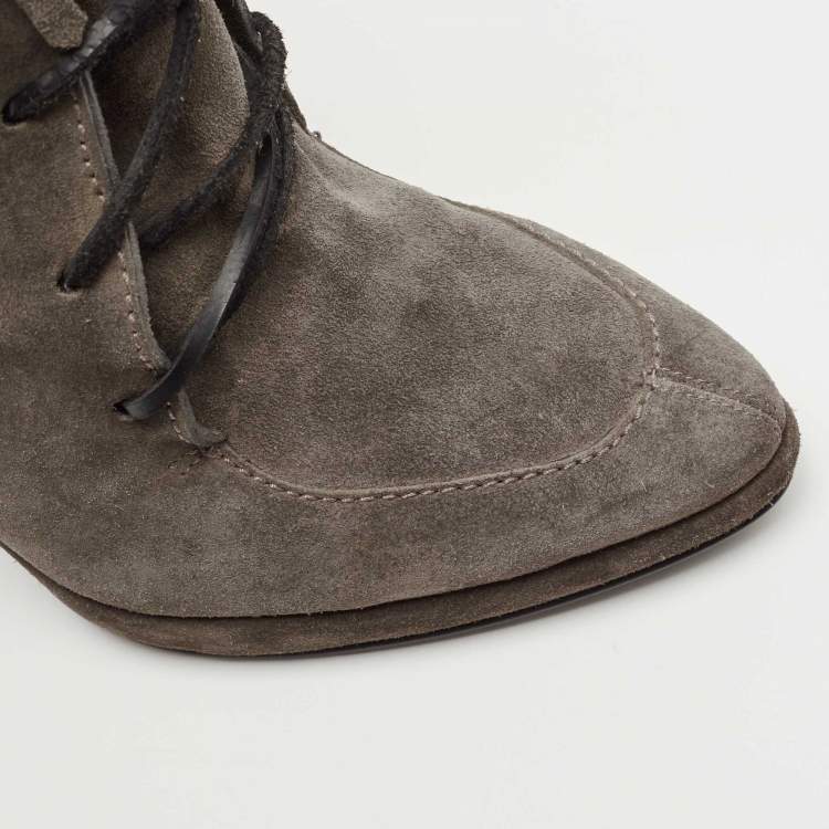 Pre Owned Giuseppe Zanotti Grey Suede Fringe Detail Ankle Booties Size 38