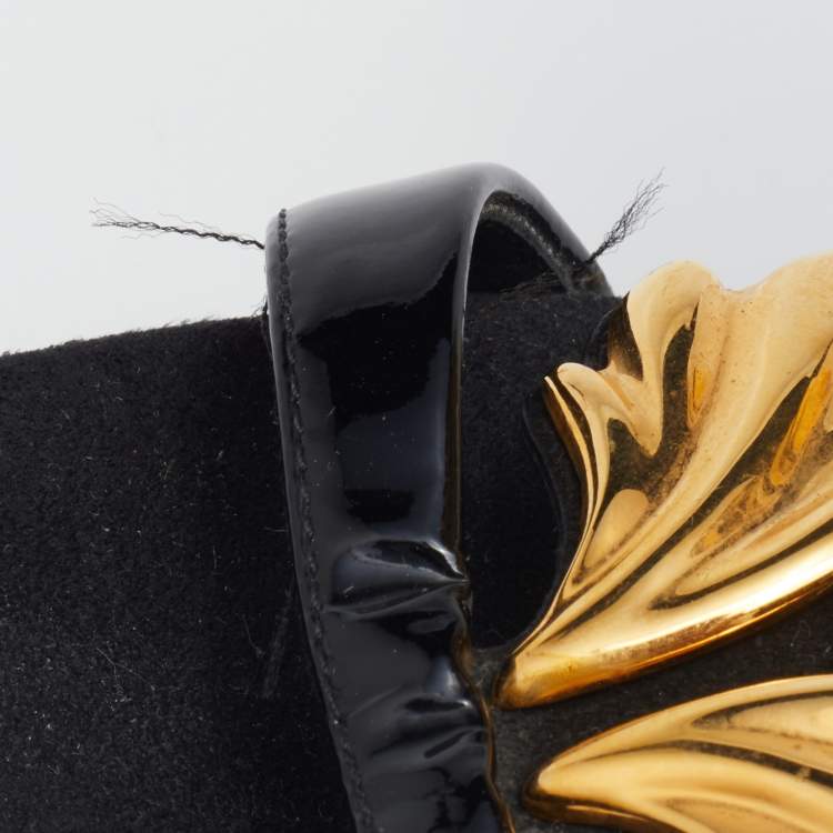 Pre Owned Giuseppe Zanotti Black/Gold Patent Leather and Suede Cruel Summer Sandals Size 39