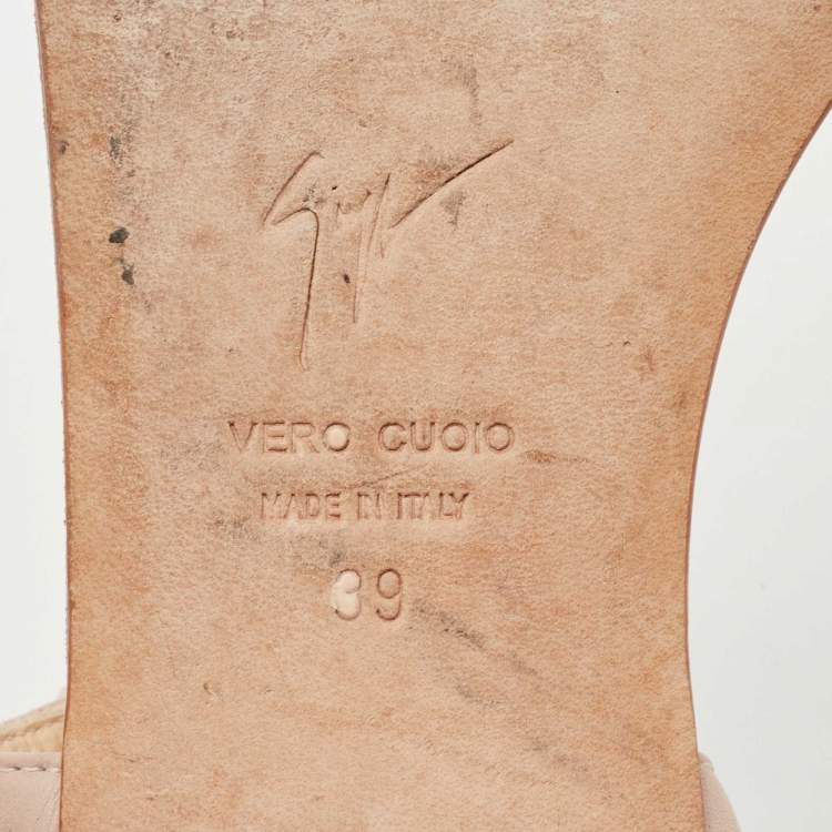 Pre Owned Giuseppe Zanotti Dusty Pink Leather Studded T-Strap Toe Ring Flat Sandals Size 39