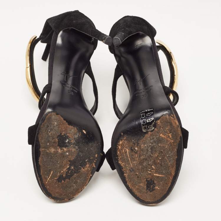 Pre Owned Giuseppe Zanotti Black Suede Venere Ankle Strap Sandals Size 38