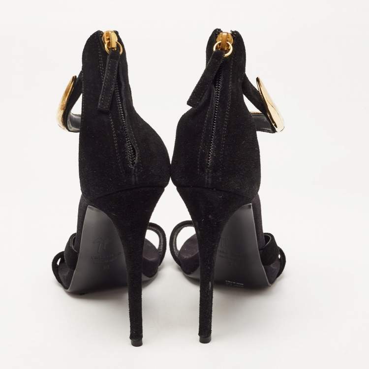 Pre Owned Giuseppe Zanotti Black Suede Venere Ankle Strap Sandals Size 38
