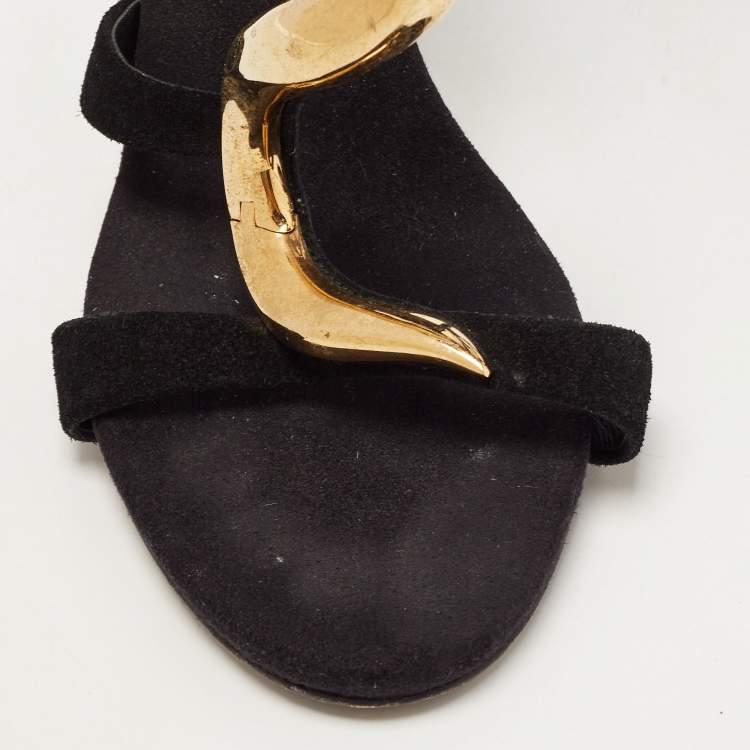Pre Owned Giuseppe Zanotti Black Suede Venere Ankle Strap Sandals Size 38