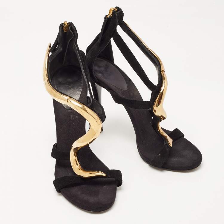 Pre Owned Giuseppe Zanotti Black Suede Venere Ankle Strap Sandals Size 38