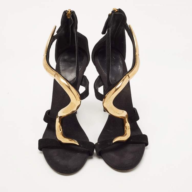 Pre Owned Giuseppe Zanotti Black Suede Venere Ankle Strap Sandals Size 38