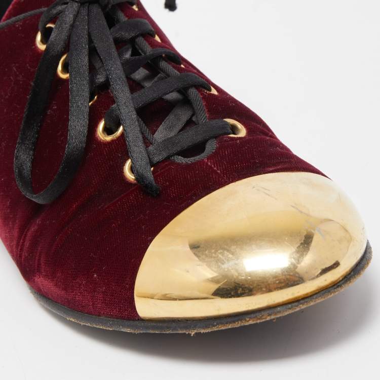 Pre Owned Giuseppe Zanotti Burgundy Velvet Lace Up Loafers Size 37
