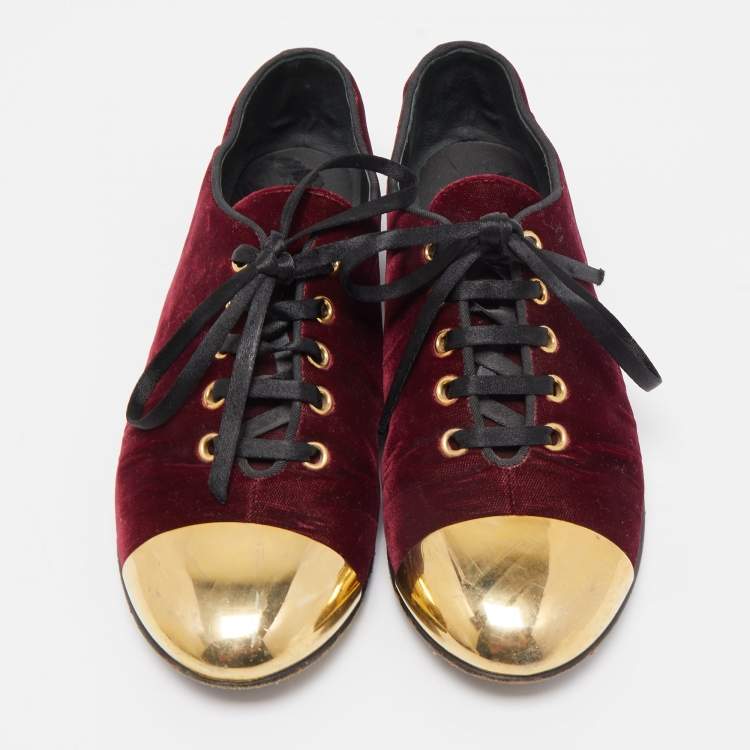 Pre Owned Giuseppe Zanotti Burgundy Velvet Lace Up Loafers Size 37