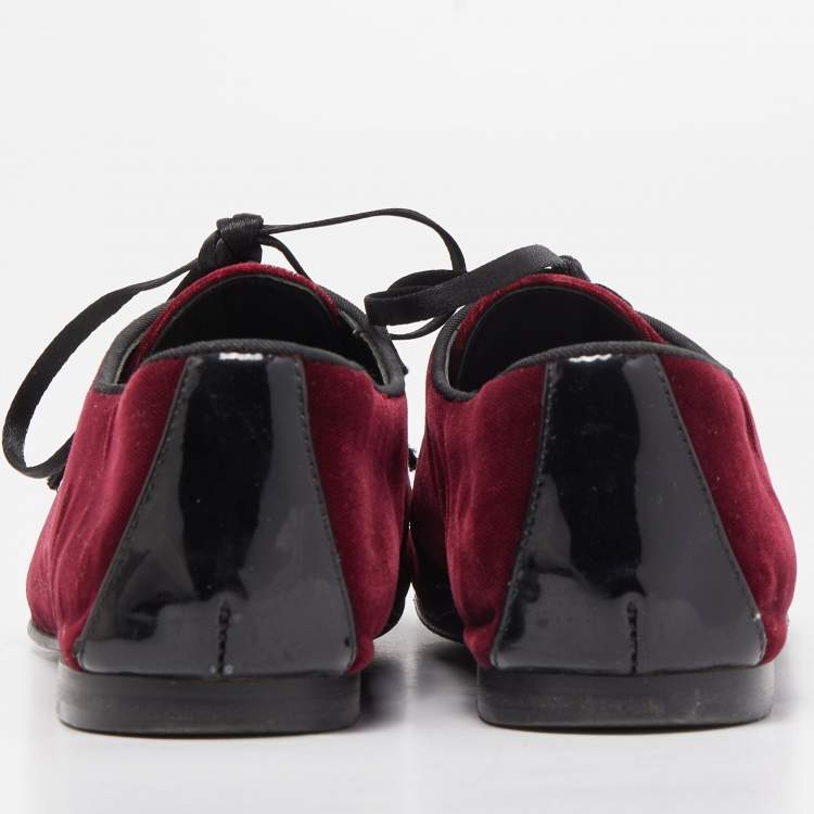 Pre Owned Giuseppe Zanotti Burgundy Velvet Lace Up Loafers Size 37