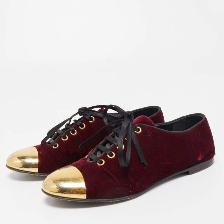 Pre Owned Giuseppe Zanotti Burgundy Velvet Lace Up Loafers Size 37
