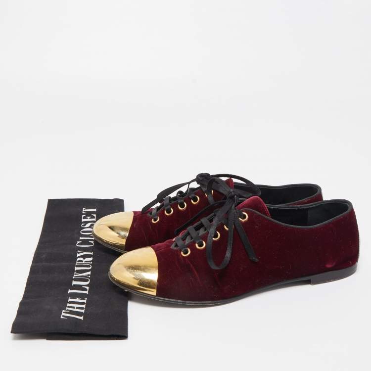 Pre Owned Giuseppe Zanotti Burgundy Velvet Lace Up Loafers Size 37