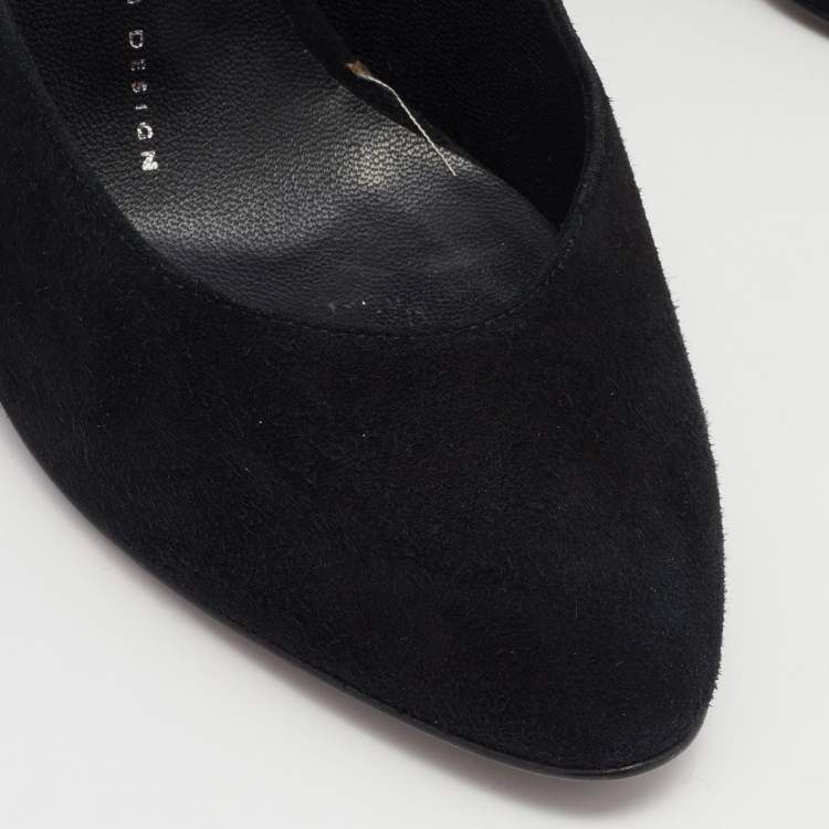 Pre Owned Giuseppe Zanotti Black Crystal Bow Embellished Suede Pumps Size 37