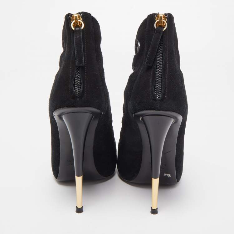 Pre Owned Giuseppe Zanotti Black Suede Cut Out Peep Toe Booties Size 38