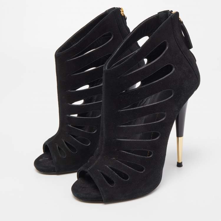 Giuseppe Zanotti Black Suede Cut Out Peep Toe Booties Size 38