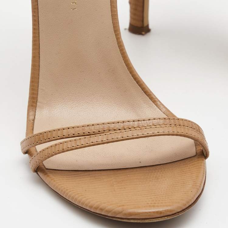 Pre Owned Giuseppe Zanotti Beige Lizard Embossed Leather Catia Ankle Wrap Sandals Size 37