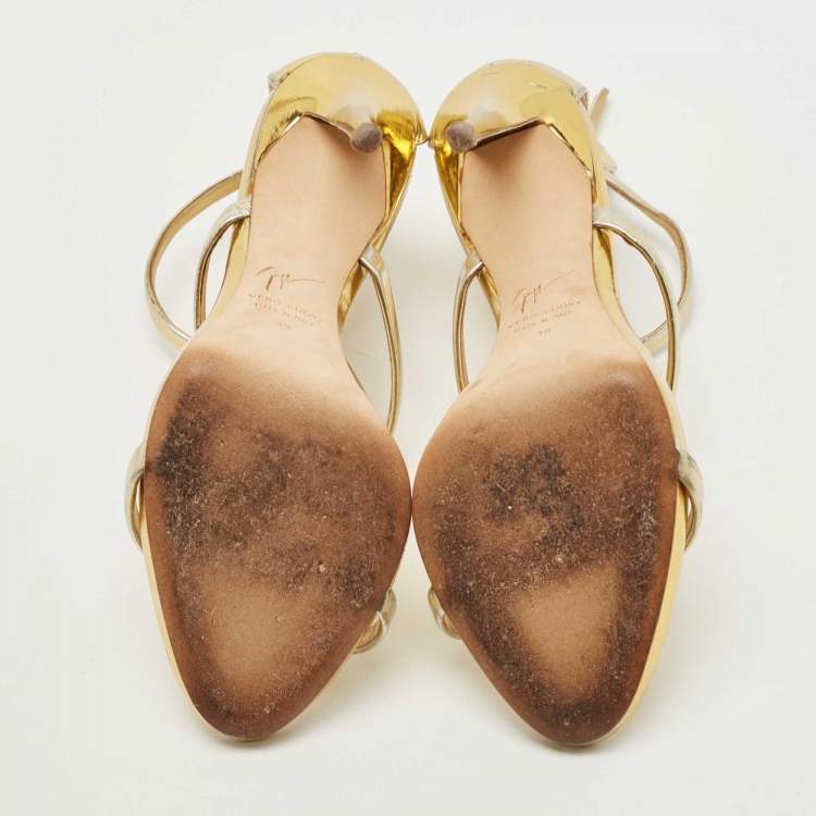مملوكة مسبقًا Giuseppe Zanotti Gold Leather Harmony Sandals Size 39
