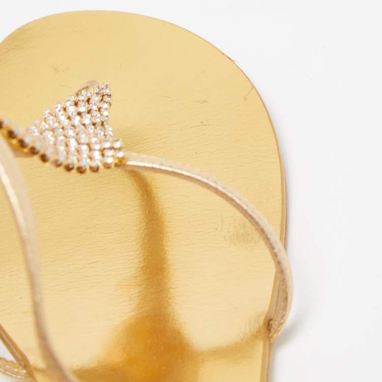 Pre Owned Giuseppe Zanotti Gold Leather Josie Thong Flat Sandals Size 38