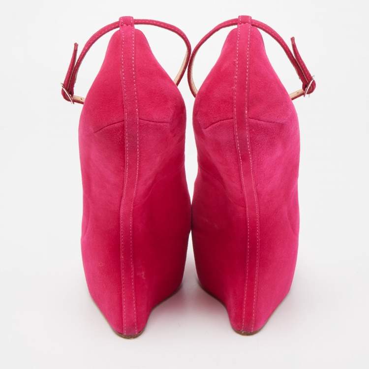 Pre Owned Giuseppe Zanotti Pink Suede Peep Toe Platform Heel Less Ankle Strap Pumps Size 39.5 