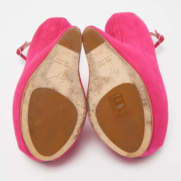 Pre Owned Giuseppe Zanotti Pink Suede Peep Toe Platform Heel Less Ankle Strap Pumps Size 39.5 